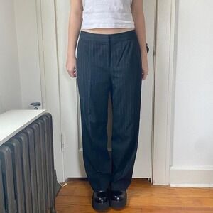 Vintage 90s y2k low rise wide leg black pinstripe trouser pants